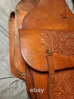 Vintage Saddlebags Western Leather Hand Tooled D&D Outfitters Number Read Texas