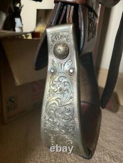 Vintage Sean Ryon Western Show Saddle Vogt Solid Sterling Silver Diablo Stirrups