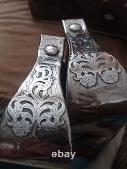 Vintage Silver Filigree Overlay Western Saddle Stirrups, 3 inch