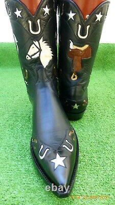 Vintage Stallion Inlaid With Guns Horse Shoes Saddle Spurs Stars Rare Boot 9.5 D