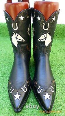 Vintage Stallion Inlaid With Guns Horse Shoes Saddle Spurs Stars Rare Boot 9.5 D