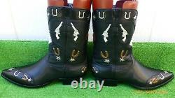 Vintage Stallion Inlaid With Guns Horse Shoes Saddle Spurs Stars Rare Boot 9.5 D