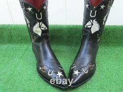 Vintage Stallion Inlaid With Guns Horse Shoes Saddle Spurs Stars Rare Boot 9.5 D