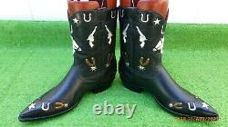 Vintage Stallion Inlaid With Guns Horse Shoes Saddle Spurs Stars Rare Boot 9.5 D