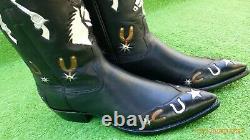 Vintage Stallion Inlaid With Guns Horse Shoes Saddle Spurs Stars Rare Boot 9.5 D