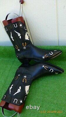 Vintage Stallion Inlaid With Guns Horse Shoes Saddle Spurs Stars Rare Boots 11 D
