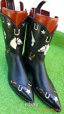 Vintage Stallion Inlaid With Guns Horse Shoes Saddle Spurs Stars Rare Boots 11 D