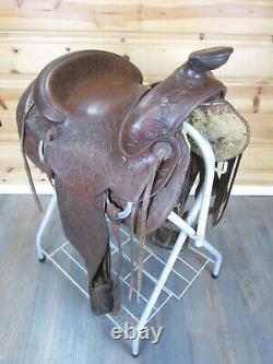 Vintage Tex Tan Yoakum Hereford Brand 14 Western Saddle with Leather Stirrups