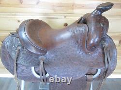 Vintage Tex Tan Yoakum Hereford Brand 14 Western Saddle with Leather Stirrups