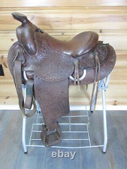 Vintage Tex Tan Yoakum Hereford Brand 14 Western Saddle with Leather Stirrups