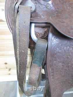 Vintage Tex Tan Yoakum Hereford Brand 14 Western Saddle with Leather Stirrups