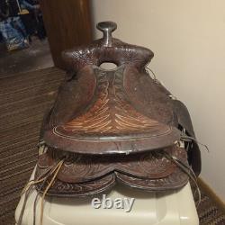 Vintage Tooled All Leather Saddle 16in Seat Wt. 30#