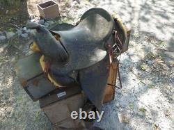 Vintage Tooled Black Leather Horse Saddle 18 Wide 23 Front to Back