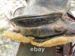 Vintage Tooled Black Leather Horse Saddle 18 Wide 23 Front to Back