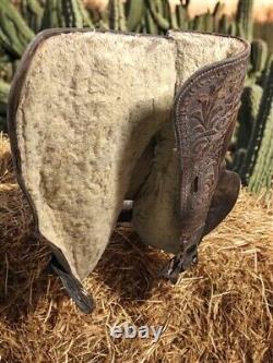 Vintage Tooled Leather Horse Saddle, 15 Seat, Western Ranch Farm Decor C