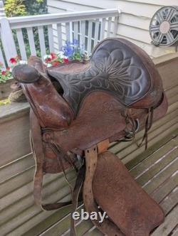 Vintage Tooled Leather Horse Saddle Cowboy Brand Western USA