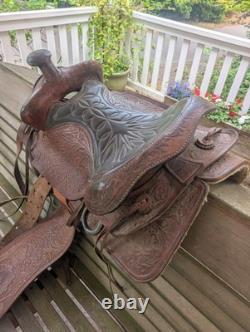 Vintage Tooled Leather Horse Saddle Cowboy Brand Western USA