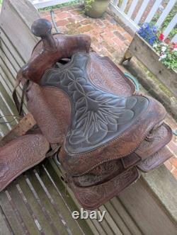 Vintage Tooled Leather Horse Saddle Cowboy Brand Western USA