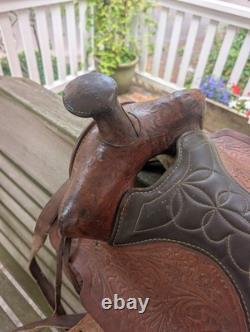 Vintage Tooled Leather Horse Saddle Cowboy Brand Western USA