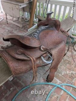 Vintage Tooled Leather Horse Saddle Cowboy Brand Western USA