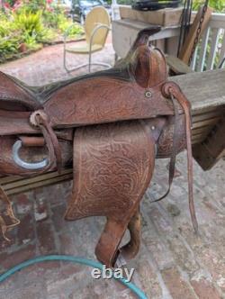 Vintage Tooled Leather Horse Saddle Cowboy Brand Western USA