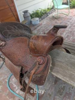 Vintage Tooled Leather Horse Saddle Cowboy Brand Western USA