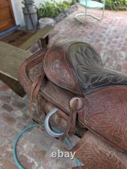 Vintage Tooled Leather Horse Saddle Cowboy Brand Western USA