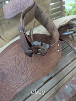 Vintage Tooled Leather Horse Saddle Cowboy Brand Western USA