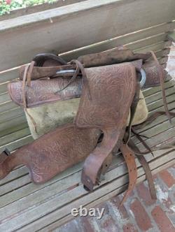 Vintage Tooled Leather Horse Saddle Cowboy Brand Western USA