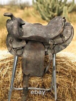 Vintage Tooled Leather Horse Saddle, Slick 15 Seat, Western Ranch Farm Decor B