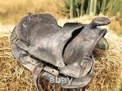 Vintage Tooled Leather Horse Saddle, Slick 15 Seat, Western Ranch Farm Decor B