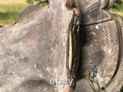 Vintage Tooled Leather Horse Saddle, Slick 15 Seat, Western Ranch Farm Decor B