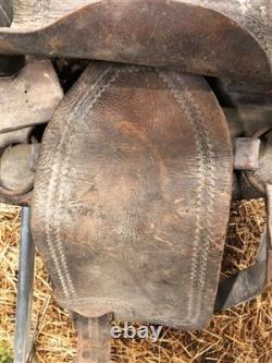 Vintage Tooled Leather Horse Saddle, Slick 15 Seat, Western Ranch Farm Decor B