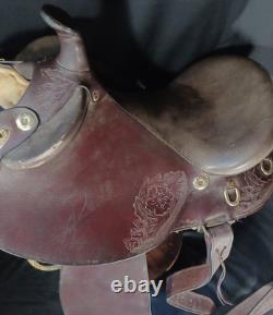 Vintage Tooled Leather Western Horse Saddle, 13/14 Seat