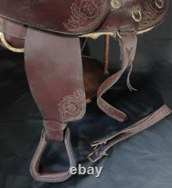 Vintage Tooled Leather Western Horse Saddle, 13/14 Seat