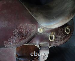 Vintage Tooled Leather Western Horse Saddle, 13/14 Seat