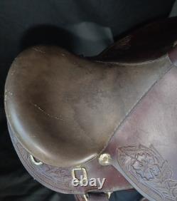 Vintage Tooled Leather Western Horse Saddle, 13/14 Seat