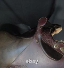 Vintage Tooled Leather Western Horse Saddle, 13/14 Seat