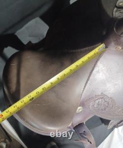 Vintage Tooled Leather Western Horse Saddle, 13/14 Seat