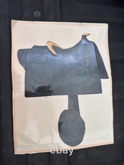 Vintage Tooled Leather Western Parade Saddle & Custom Texas Motif Display Stand