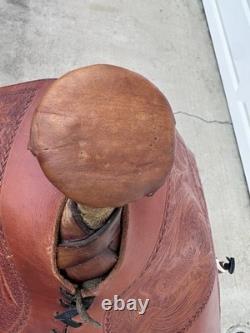Vintage Tooled Leather Western Parade Saddle & Custom Texas Motif Display Stand