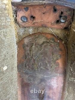 Vintage Tooled Leather Western Saddle Brass Horn Floral Carving Old Ranch