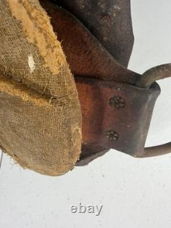 Vintage Tooled Leather Western Saddle Brass Horn Floral Carving Old Ranch
