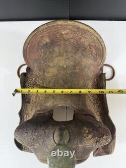 Vintage Tooled Leather Western Saddle Brass Horn Floral Carving Old Ranch