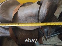 Vintage Tooled Leather Western Saddle Floral Design/ Hat/ Boots/Horns