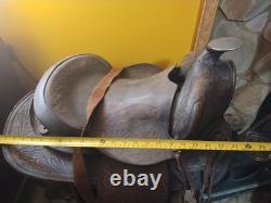 Vintage Tooled Leather Western Saddle Floral Design/ Hat/ Boots/Horns