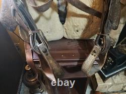 Vintage Tooled Leather Western Saddle Floral Design/ Hat/ Boots/Horns