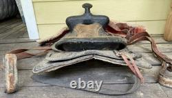 Vintage Tooled Leather Western Saddle Floral Design Restoration or Decor