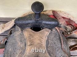 Vintage Tooled Leather Western Saddle Floral Design Restoration or Decor