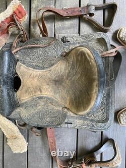 Vintage Tooled Leather Western Saddle Floral Design Restoration or Decor